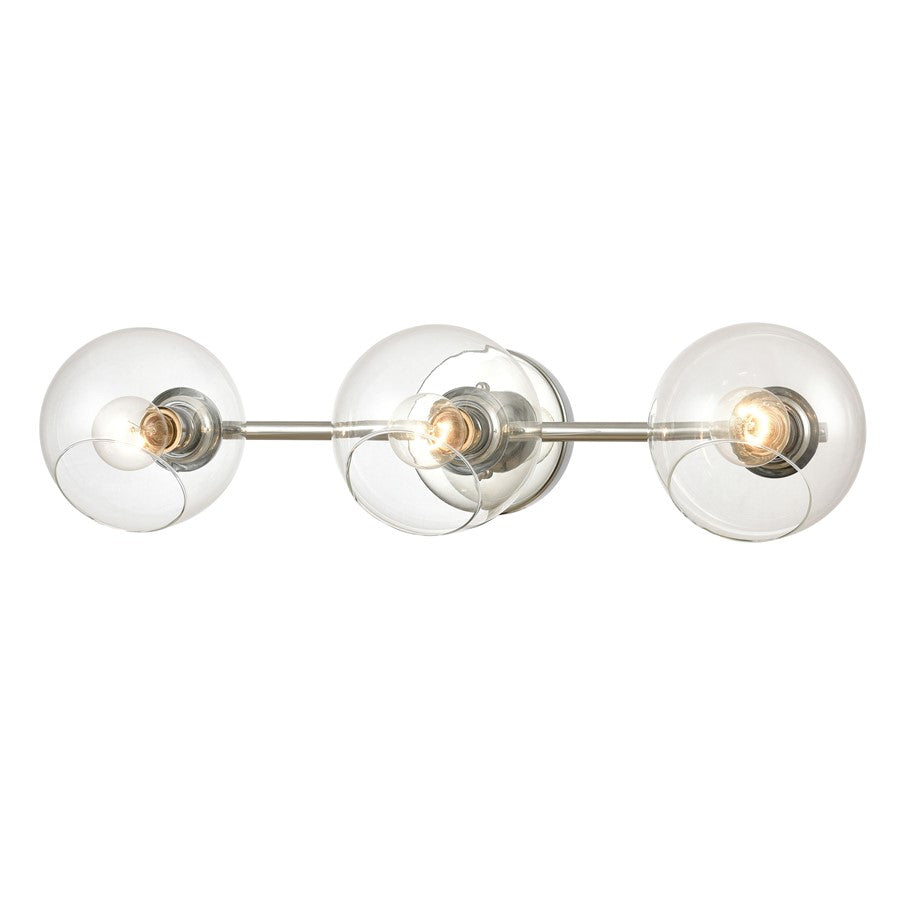 Atlas Lighting Claro 26in 3-Light Vanity Light | Modern Polished Chrome and Clear Glass | Bathroom Vanity | 26 x 9 x 7 in | Model WL11568-CH