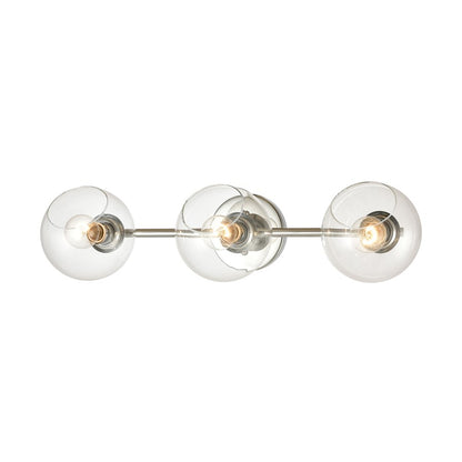 Atlas Lighting Claro 26in 3-Light Vanity Light | Modern Polished Chrome and Clear Glass | Bathroom Vanity | 26 x 9 x 7 in | Model WL11568-CH