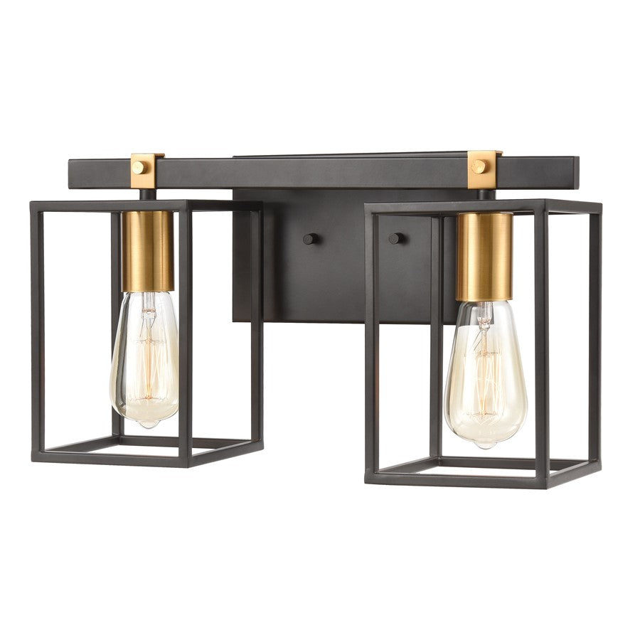 Atlas Lighting Cloe 16in 2-Light Vanity Light | Modern Matte Black and Brushed Brass Metal | Bathroom Vanity | 7 x 16 x 9 in | Model WL11570-BK