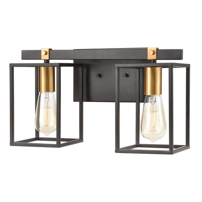 Atlas Lighting Cloe 16in 2-Light Vanity Light | Modern Matte Black and Brushed Brass Metal | Bathroom Vanity | 7 x 16 x 9 in | Model WL11570-BK