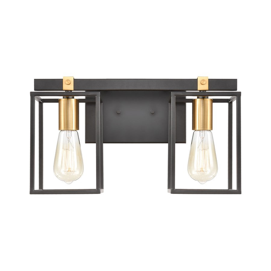Atlas Lighting Cloe 16in 2-Light Vanity Light | Modern Matte Black and Brushed Brass Metal | Bathroom Vanity | 7 x 16 x 9 in | Model WL11570-BK