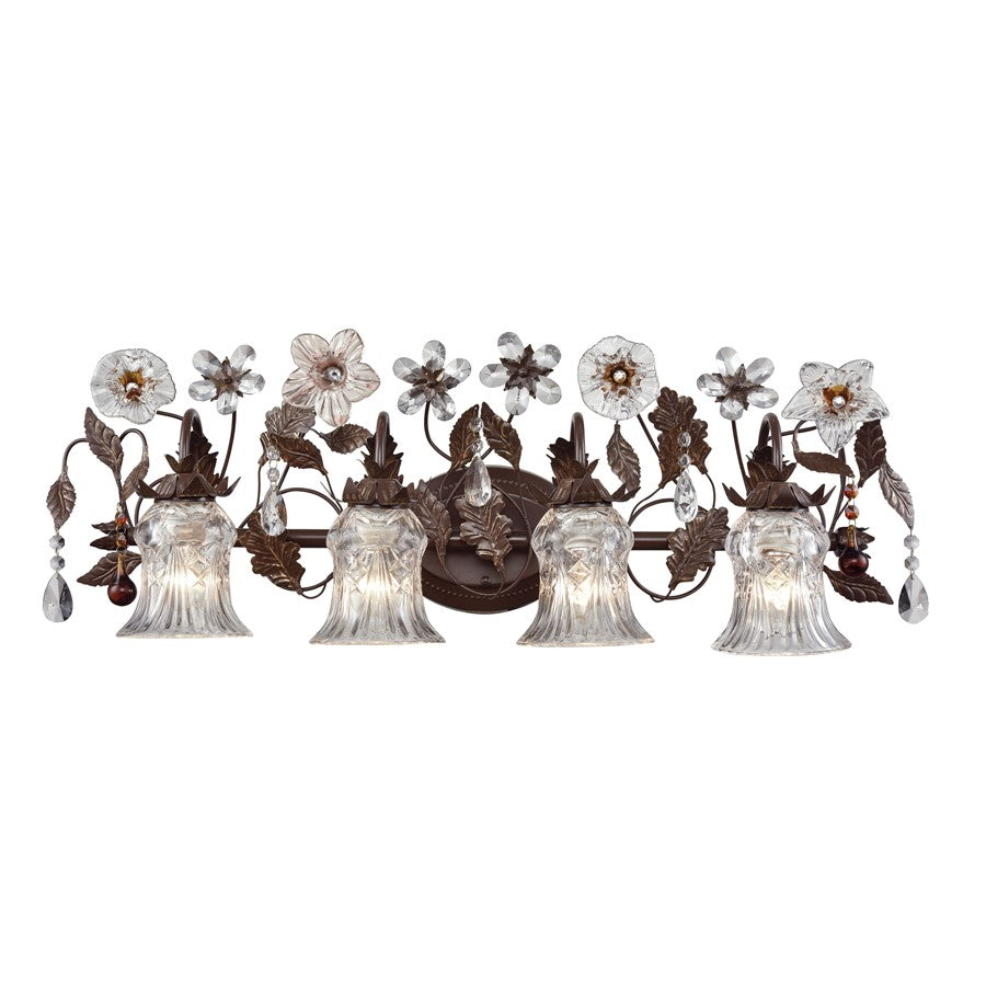 Atlas Lighting Cristallo Fiore 33in 4-Light Vanity Light | Traditional Bronze and Multicolor Crystal Glass | Bathroom Vanity | Model WL11578-BZ