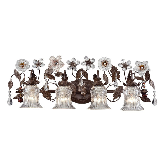 Atlas Lighting Cristallo Fiore 33in 4-Light Vanity Light | Traditional Bronze and Multicolor Crystal Glass | Bathroom Vanity | Model WL11578-BZ