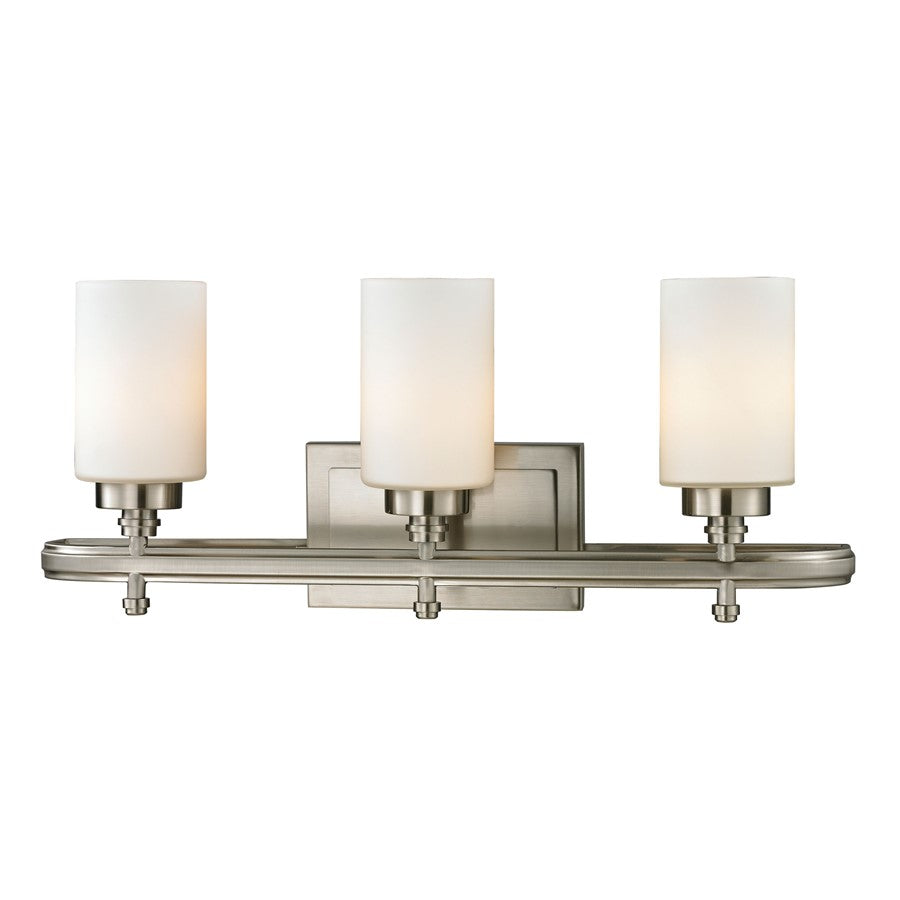 Atlas Lighting Dawson 23in 3-Light Vanity Light | Transitional Brushed Nickel and White Frosted Glass | Bathroom Vanity | Model WL11583-NK