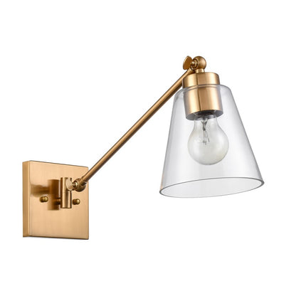 Atlas Lighting East Point 14in 1-Light Wall Sconce | Transitional Satin Brass and Clear Glass | Hallway & Bedroom | 6 x 17 x 14 in | Model WL11587-BS