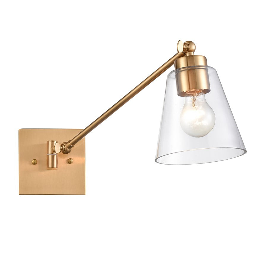Atlas Lighting East Point 14in 1-Light Wall Sconce | Transitional Satin Brass and Clear Glass | Hallway & Bedroom | 6 x 17 x 14 in | Model WL11587-BS