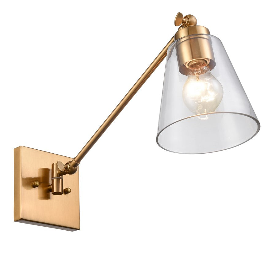 Atlas Lighting East Point 14in 1-Light Wall Sconce | Transitional Satin Brass and Clear Glass | Hallway & Bedroom | 6 x 17 x 14 in | Model WL11587-BS