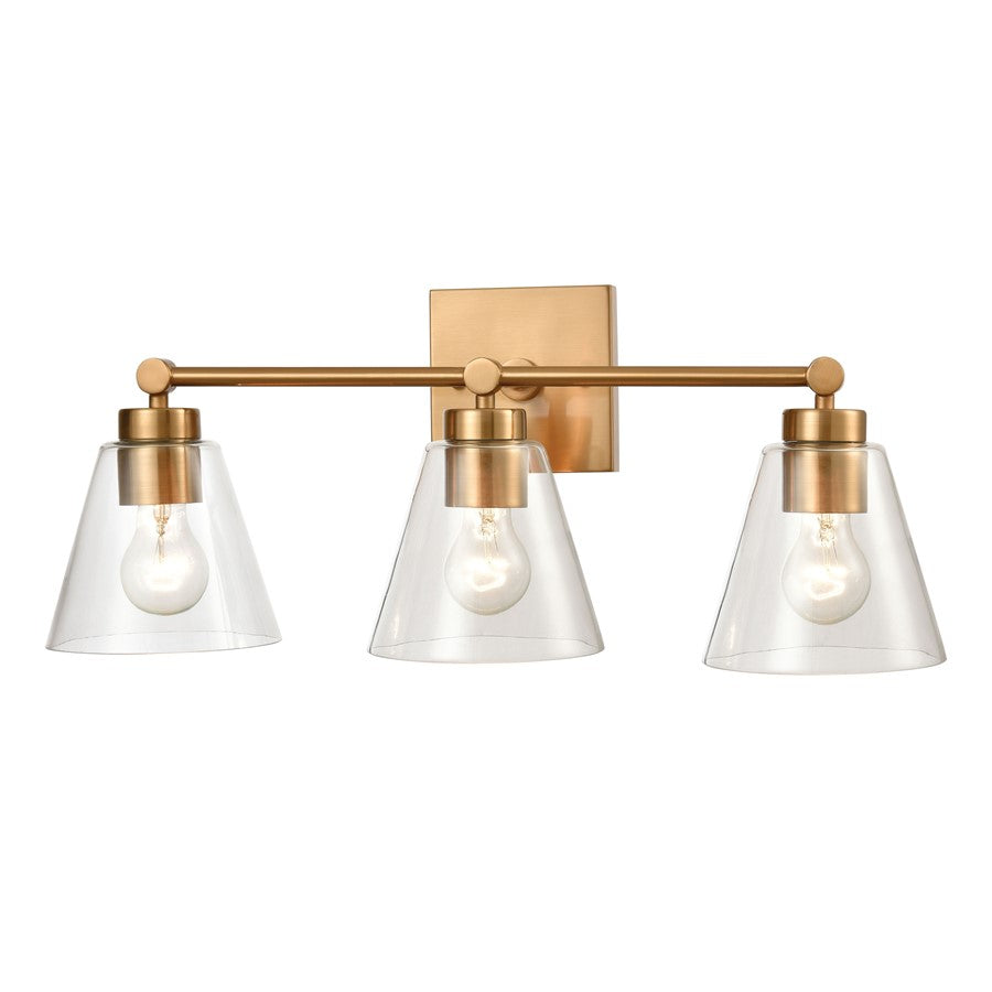 Atlas Lighting East Point 24in 3-Light Vanity Light | Transitional Satin Brass and Clear Glass | Bathroom Vanity | 8 x 24 x 10 in | Model WL11588-BS