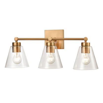 Atlas Lighting East Point 24in 3-Light Vanity Light | Transitional Satin Brass and Clear Glass | Bathroom Vanity | 8 x 24 x 10 in | Model WL11588-BS