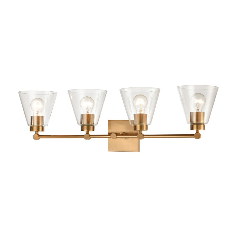 Atlas Lighting East Point 33in 4-Light Vanity Light | Transitional Satin Brass and Clear Glass | Bathroom Vanity | 8 x 33 x 10 in | Model WL11589-BS