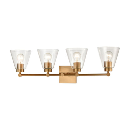 Atlas Lighting East Point 33in 4-Light Vanity Light | Transitional Satin Brass and Clear Glass | Bathroom Vanity | 8 x 33 x 10 in | Model WL11589-BS