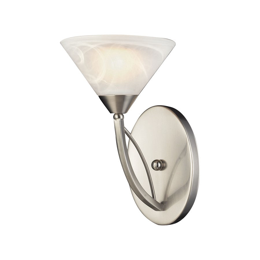 Atlas Elysburg 12in 1-Light Wall Sconce | Transitional Satin Nickel and White Glass | Bedroom & Hallway | 7 x 8 x 12 in | Model WL11596-NK