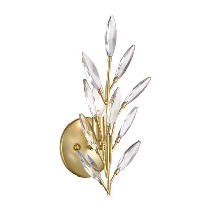 Atlas Flora Grace 14in 1-Light Wall Sconce | Traditional Champagne Gold and Clear Crystal | Bedroom & Hallway | 7 x 4 x 14 in | Model WL11607-GD