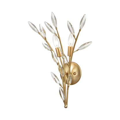 Atlas Flora Grace 20in 2-Light Wall Sconce | Traditional Champagne Gold and Clear Crystal | Bedroom & Hallway | 14 x 9 x 20 in | Model WL11608-GD