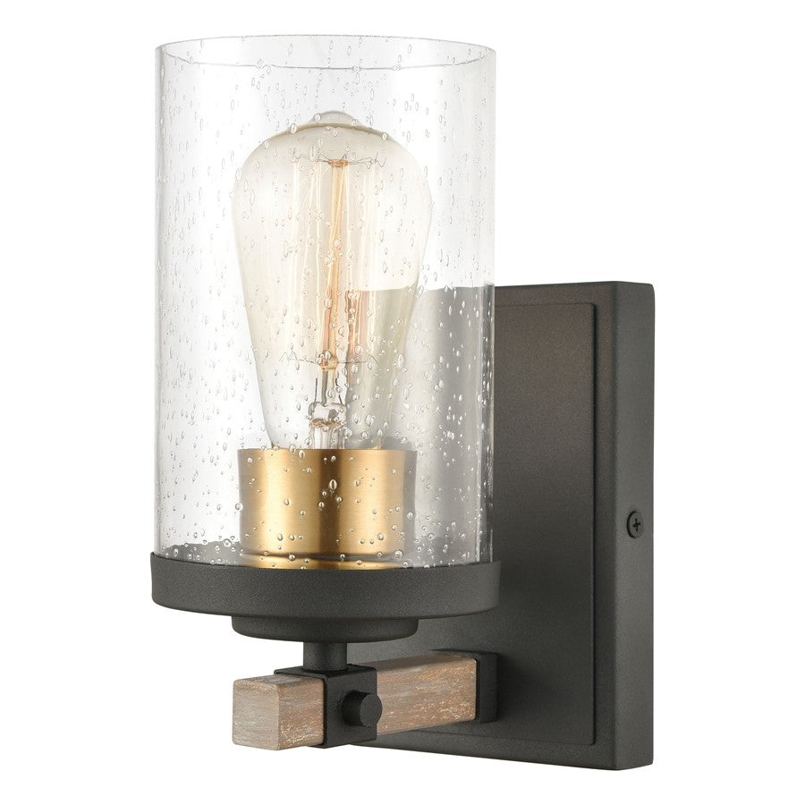 Atlas Lighting Geringer 9in 1-Light Wall Sconce | Transitional Charcoal Beechwood and Burnished Brass Seeded Glass | Bathroom | Model WL11620-BK