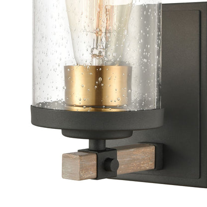 Atlas Lighting Geringer 9in 1-Light Wall Sconce | Transitional Charcoal Beechwood and Burnished Brass Seeded Glass | Bathroom | Model WL11620-BK