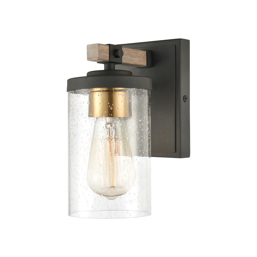 Atlas Lighting Geringer 9in 1-Light Wall Sconce | Transitional Charcoal Beechwood and Burnished Brass Seeded Glass | Bathroom | Model WL11620-BK