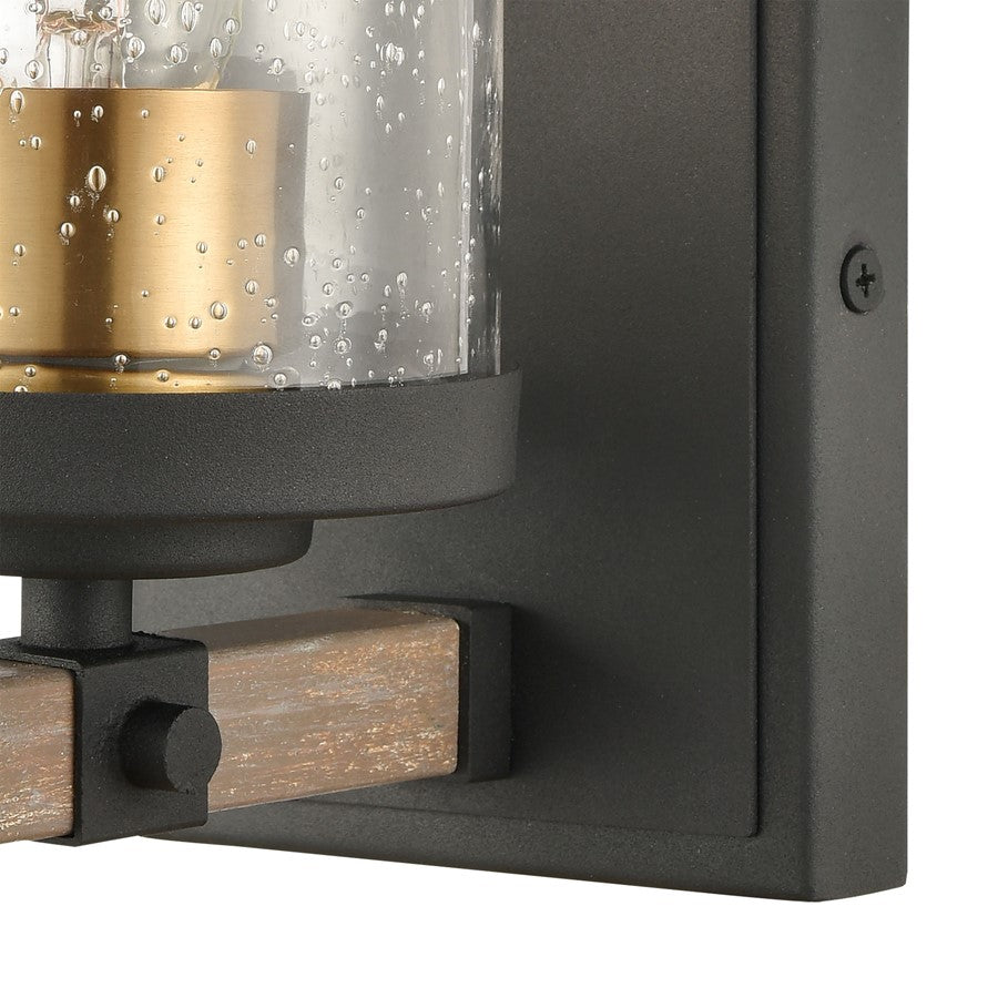 Atlas Lighting Geringer 9in 1-Light Wall Sconce | Transitional Charcoal Beechwood and Burnished Brass Seeded Glass | Bathroom | Model WL11620-BK