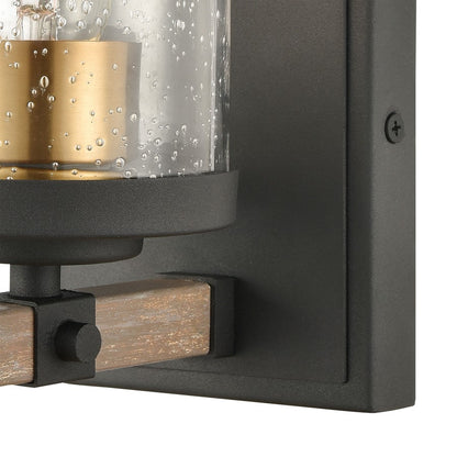 Atlas Lighting Geringer 9in 1-Light Wall Sconce | Transitional Charcoal Beechwood and Burnished Brass Seeded Glass | Bathroom | Model WL11620-BK
