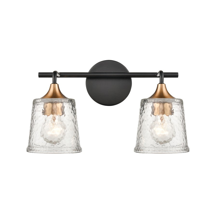 Atlas Lighting Hamy 15in 2-Light Vanity Light | Transitional Matte Black and Satin Brass Hammered Glass | Bathroom & Powder Room | Model WL11630-BK
