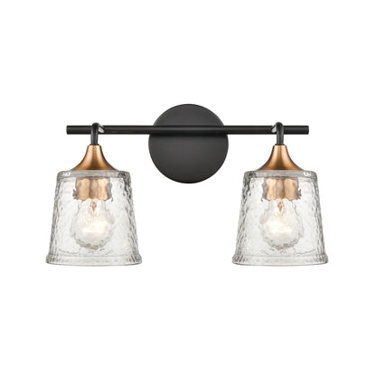 Atlas Lighting Hamy 15in 2-Light Vanity Light | Transitional Matte Black and Satin Brass Hammered Glass | Bathroom & Powder Room | Model WL11630-BK