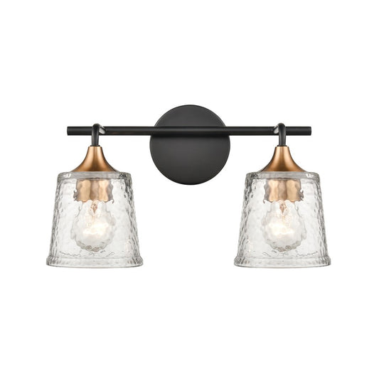 Atlas Lighting Hamy 15in 2-Light Vanity Light | Transitional Matte Black and Satin Brass Hammered Glass | Bathroom & Powder Room | Model WL11630-BK