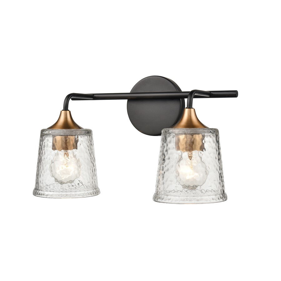 Atlas Lighting Hamy 15in 2-Light Vanity Light | Transitional Matte Black and Satin Brass Hammered Glass | Bathroom & Powder Room | Model WL11630-BK
