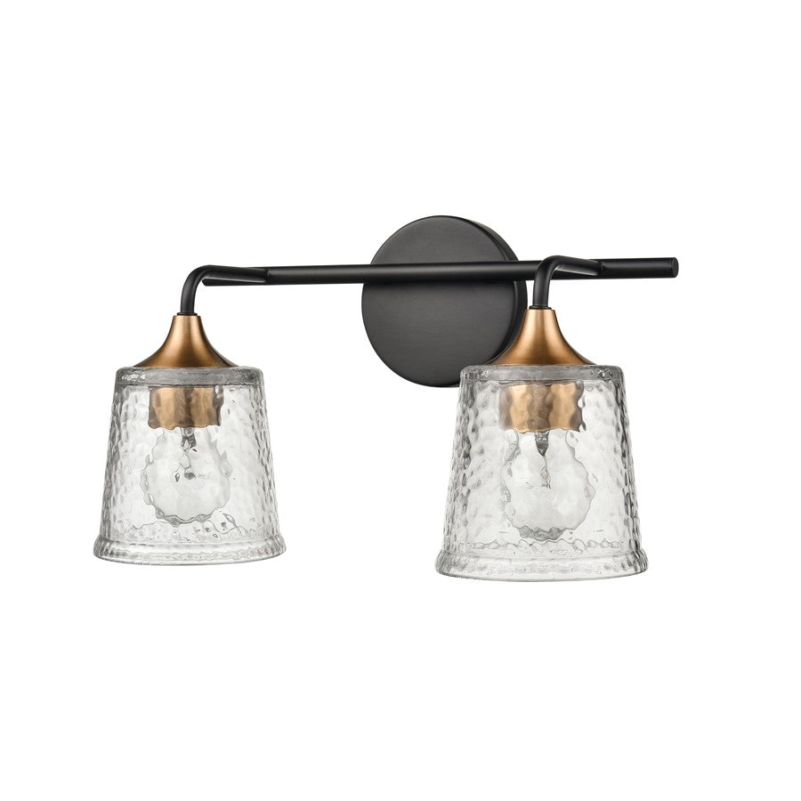 Atlas Lighting Hamy 15in 2-Light Vanity Light | Transitional Matte Black and Satin Brass Hammered Glass | Bathroom & Powder Room | Model WL11630-BK