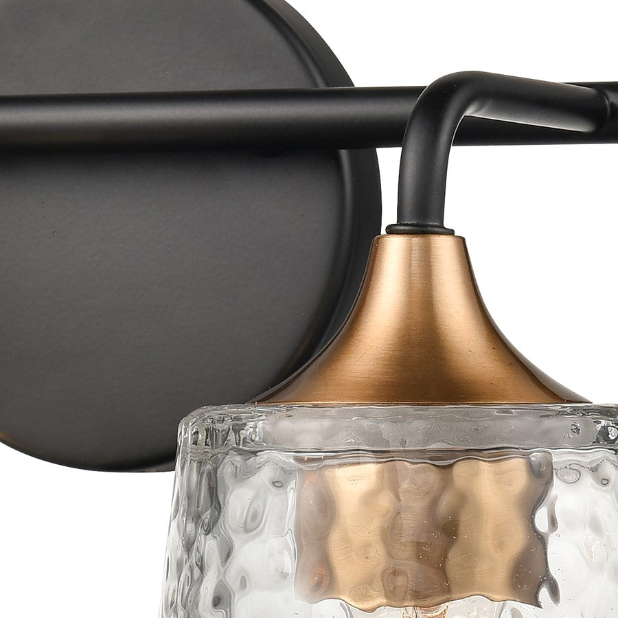 Atlas Lighting Hamy 15in 2-Light Vanity Light | Transitional Matte Black and Satin Brass Hammered Glass | Bathroom & Powder Room | Model WL11630-BK