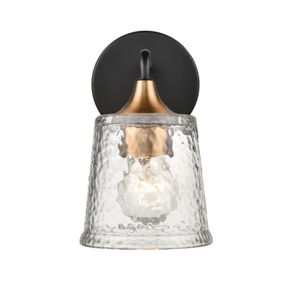 Atlas Lighting Hamy 5in 1-Light Vanity Light | Transitional Matte Black and Satin Brass Hammered Glass | Bathroom & Powder Room | Model WL11632-BK