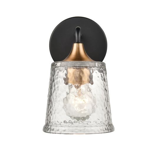 Atlas Lighting Hamy 5in 1-Light Vanity Light | Transitional Matte Black and Satin Brass Hammered Glass | Bathroom & Powder Room | Model WL11632-BK