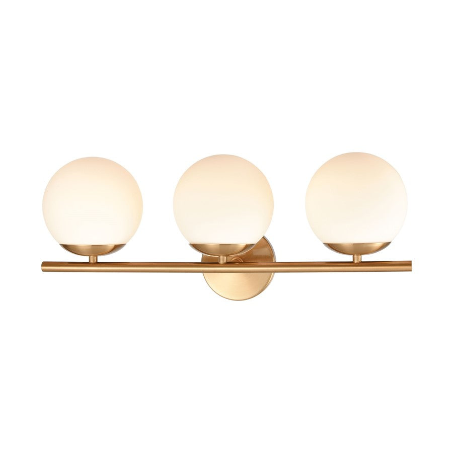 Atlas Lighting Hollywood Blvd 22in 3-Light Vanity Light | Satin Brass and White Frosted Glass | Bathroom Vanity | 8 x 22 x 9 in | Model WL11638-BS