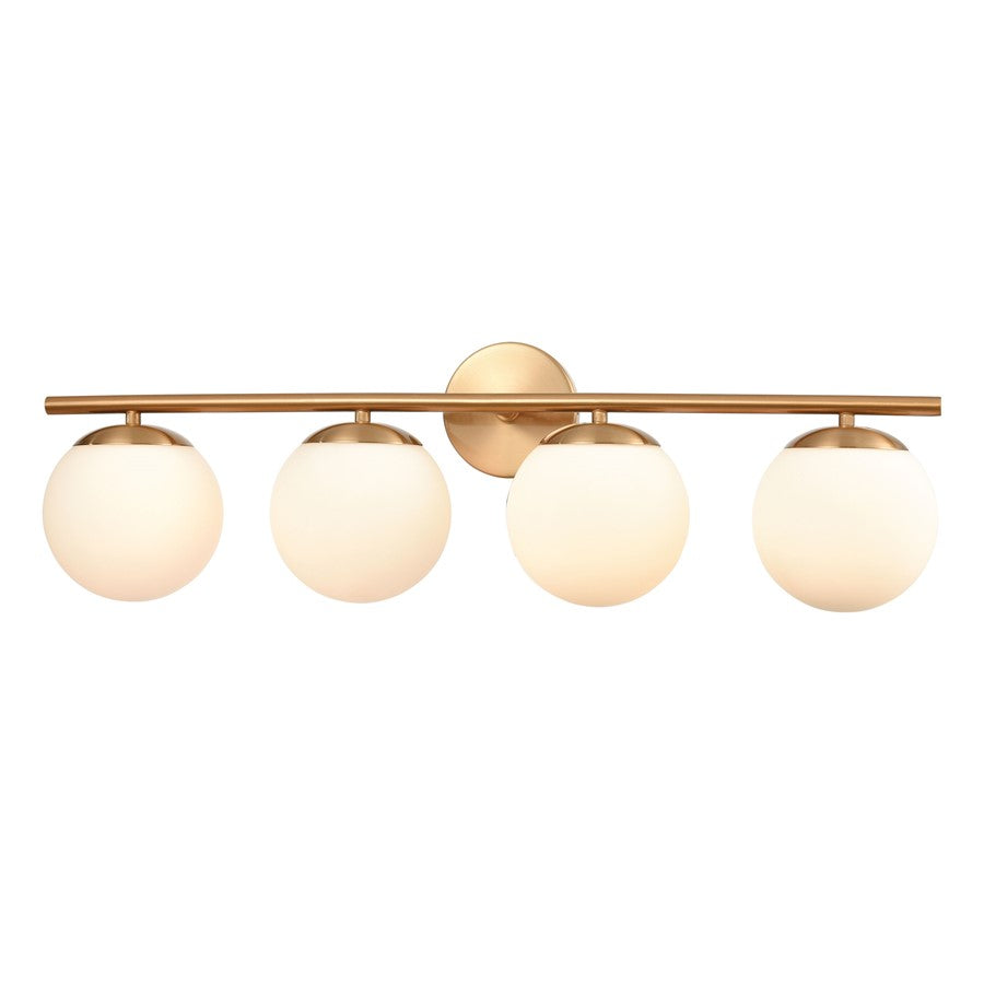 Atlas Lighting Hollywood Blvd 30in 4-Light Vanity Light | Satin Brass and White Frosted Glass | Bathroom Vanity | 8 x 30 x 9 in | Model WL11639-BS