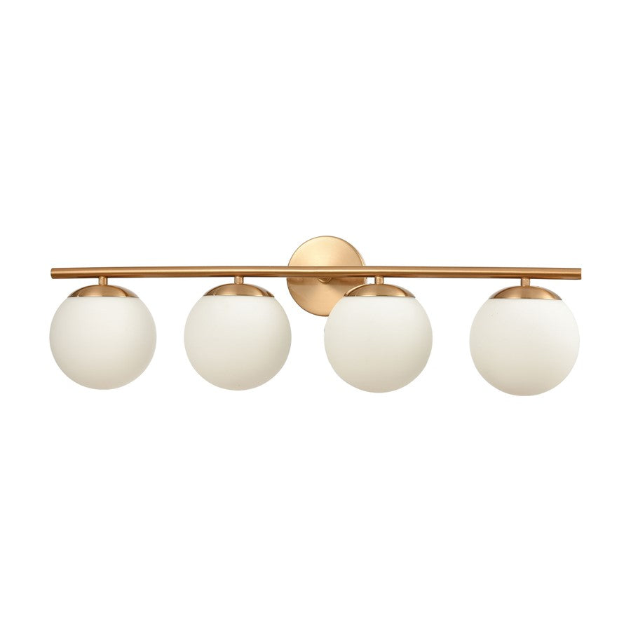 Atlas Lighting Hollywood Blvd 30in 4-Light Vanity Light | Satin Brass and White Frosted Glass | Bathroom Vanity | 8 x 30 x 9 in | Model WL11639-BS