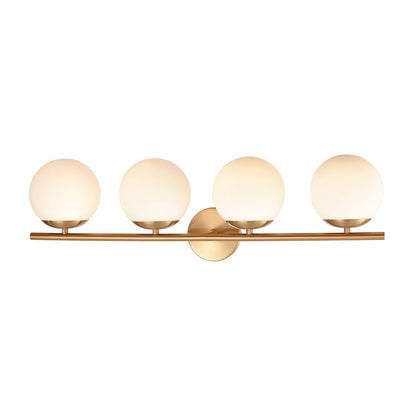 Atlas Lighting Hollywood Blvd 30in 4-Light Vanity Light | Satin Brass and White Frosted Glass | Bathroom Vanity | 8 x 30 x 9 in | Model WL11639-BS