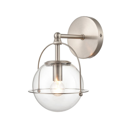 Atlas Lighting Langford 6in 1-Light Wall Sconce | Satin Nickel and Clear Glass | Bathroom Vanity | 8 x 6 x 10 in | Model WL11650-NK