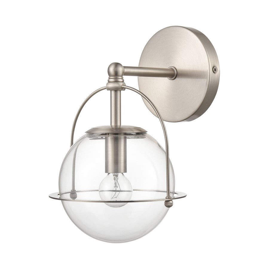 Atlas Lighting Langford 6in 1-Light Wall Sconce | Satin Nickel and Clear Glass | Bathroom Vanity | 8 x 6 x 10 in | Model WL11650-NK