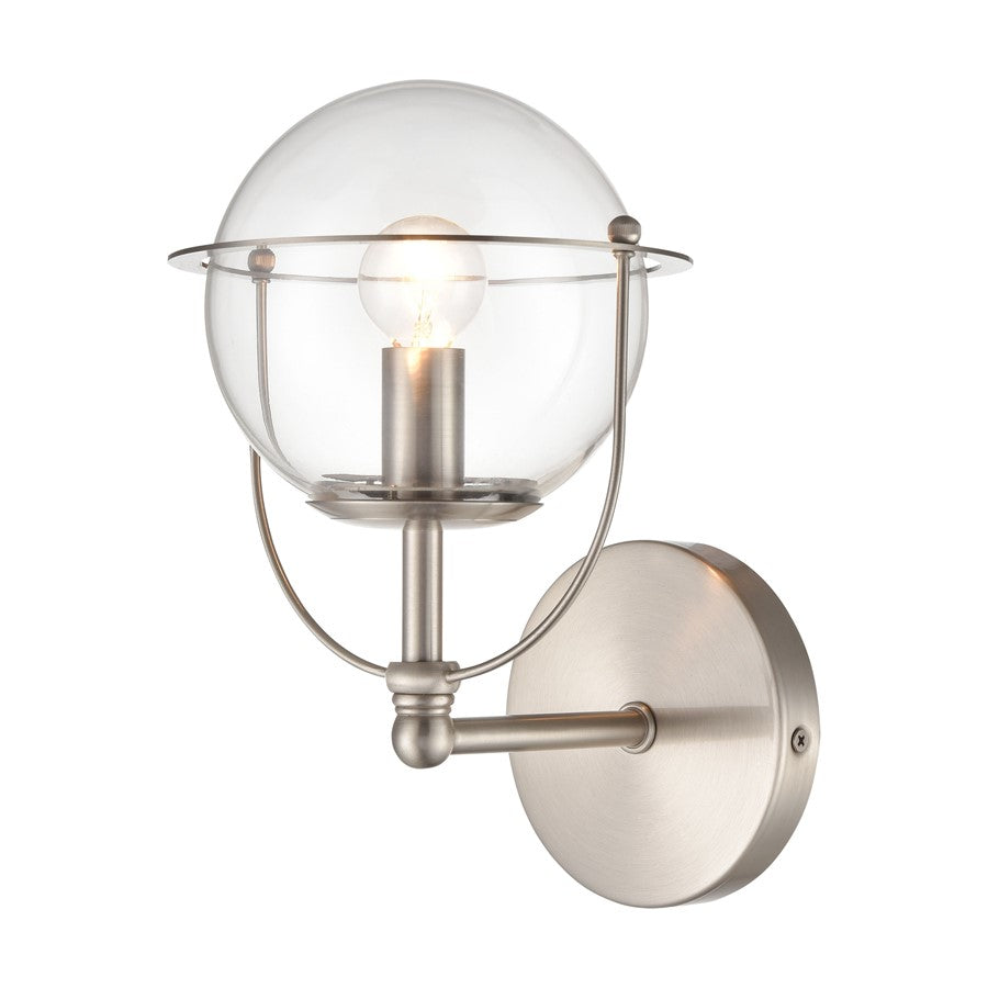 Atlas Lighting Langford 6in 1-Light Wall Sconce | Satin Nickel and Clear Glass | Bathroom Vanity | 8 x 6 x 10 in | Model WL11650-NK
