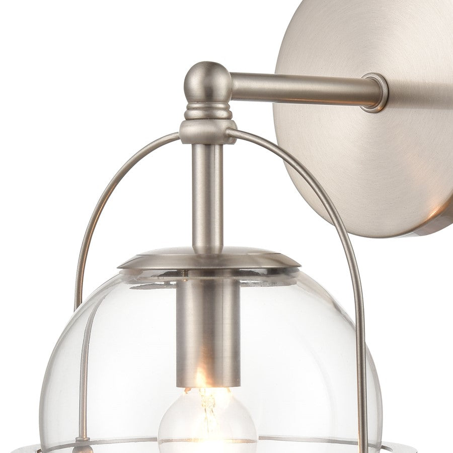 Atlas Lighting Langford 6in 1-Light Wall Sconce | Satin Nickel and Clear Glass | Bathroom Vanity | 8 x 6 x 10 in | Model WL11650-NK