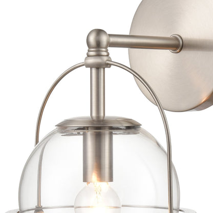 Atlas Lighting Langford 6in 1-Light Wall Sconce | Satin Nickel and Clear Glass | Bathroom Vanity | 8 x 6 x 10 in | Model WL11650-NK