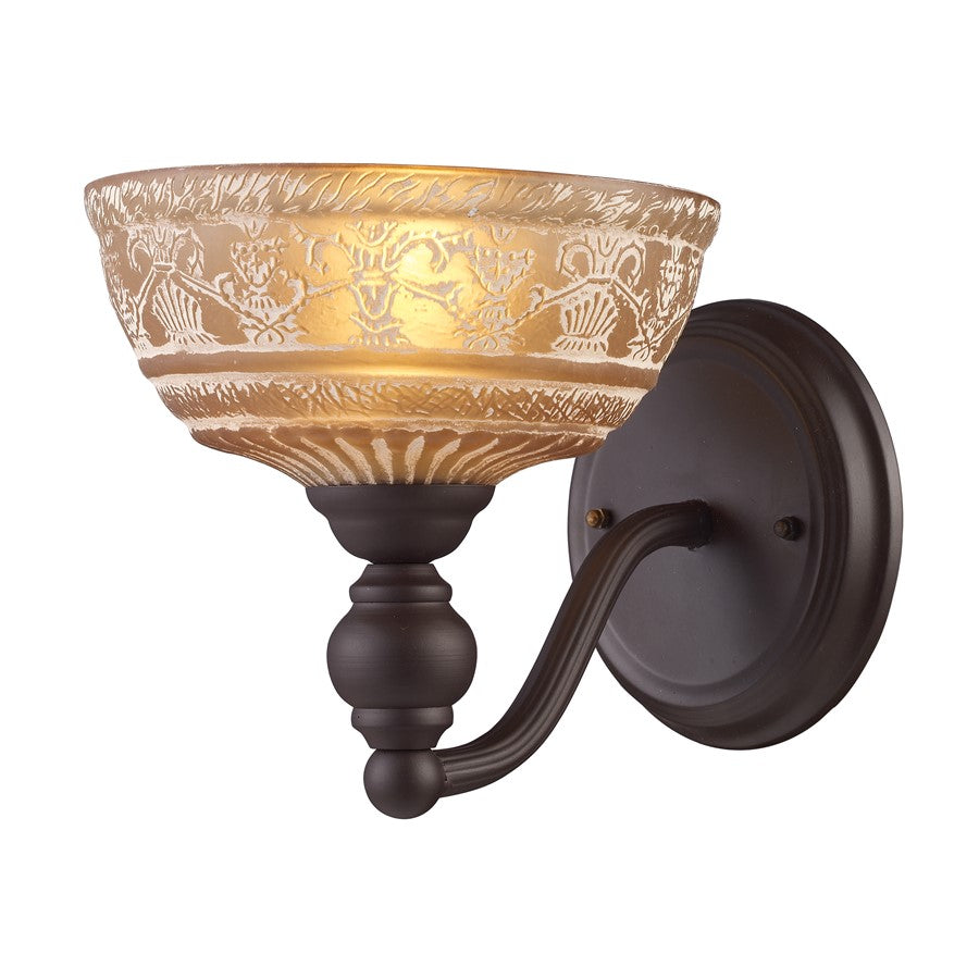 Atlas Lighting Norwich 8in 1-Light Wall Sconce | Traditional Oil Rubbed Bronze and Amber Glass | Bedroom & Hallway | 8 x 10 x 8 in | Model WL11671-BZ
