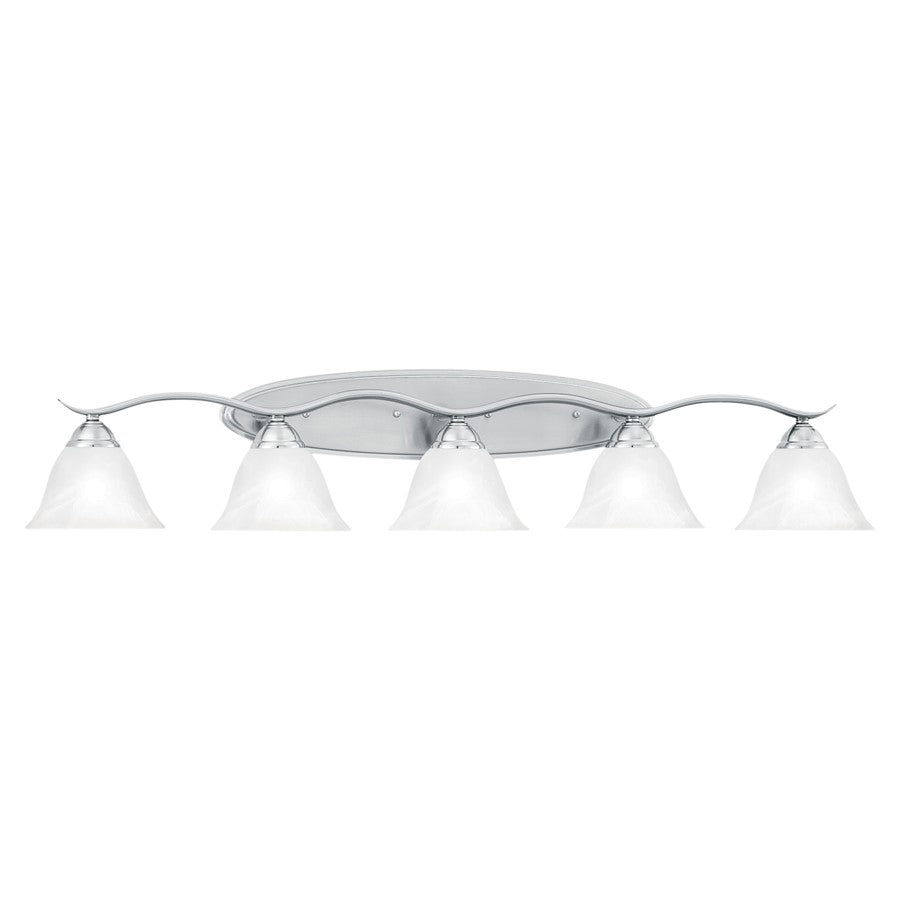 Atlas Lighting Prestige 45.5in 5-Light Vanity Light | Traditional Brushed Nickel and White Alabaster Glass | Bathroom | Model WL11681-NK