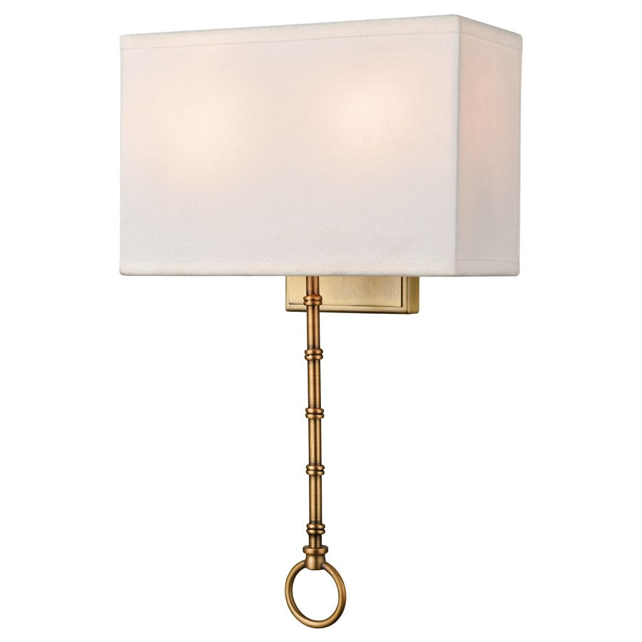Atlas Lighting Shannon 17in 2-Light Wall Sconce | Transitional Brass and White Fabric Shade | Living Room & Bedroom | Model WL11696-BS