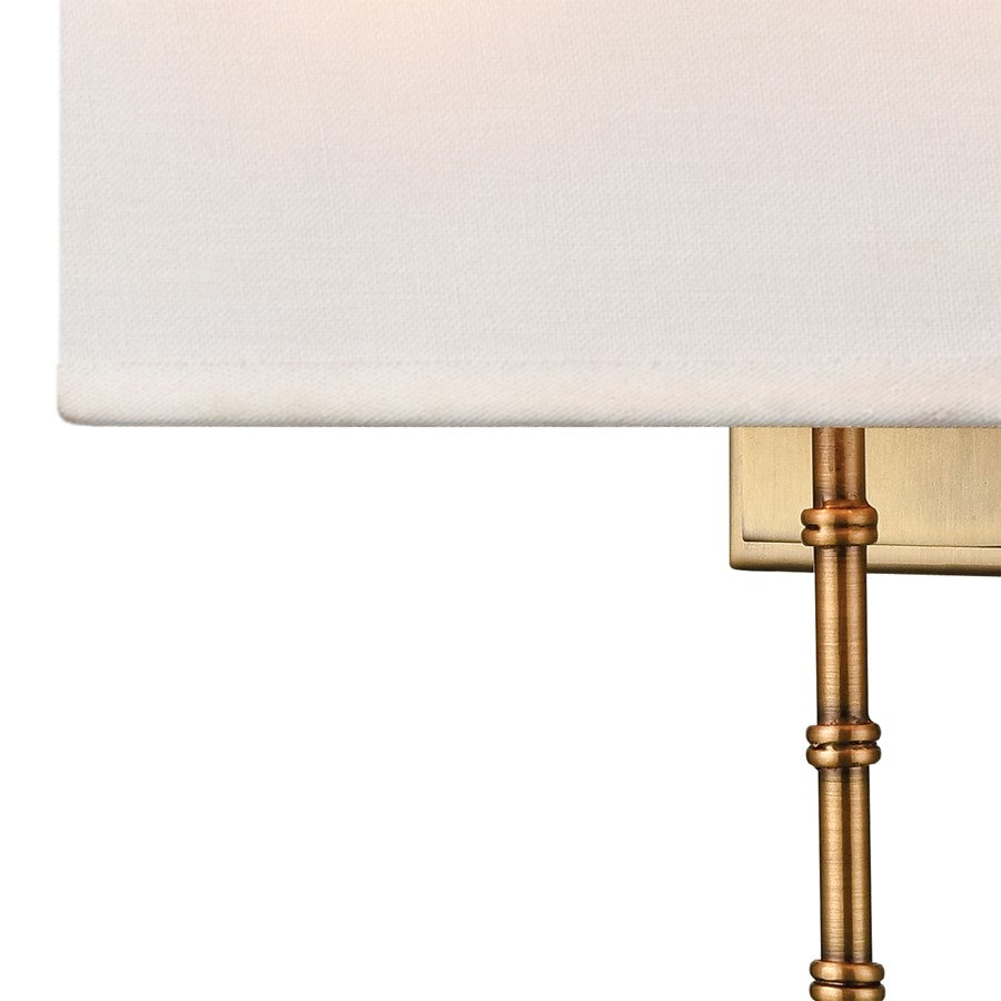 Atlas Lighting Shannon 17in 2-Light Wall Sconce | Transitional Brass and White Fabric Shade | Living Room & Bedroom | Model WL11696-BS