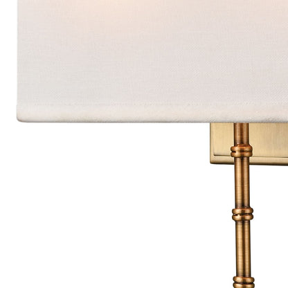 Atlas Lighting Shannon 17in 2-Light Wall Sconce | Transitional Brass and White Fabric Shade | Living Room & Bedroom | Model WL11696-BS