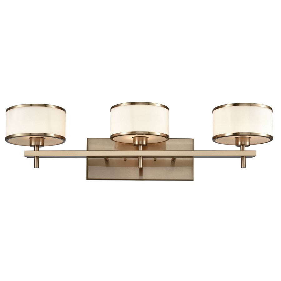 Atlas Lighting Utica 29in 3-Light Vanity Light | Transitional Satin Brass and White Glass | Bathroom & Powder Room Vanity Light | Model WL11711-BS