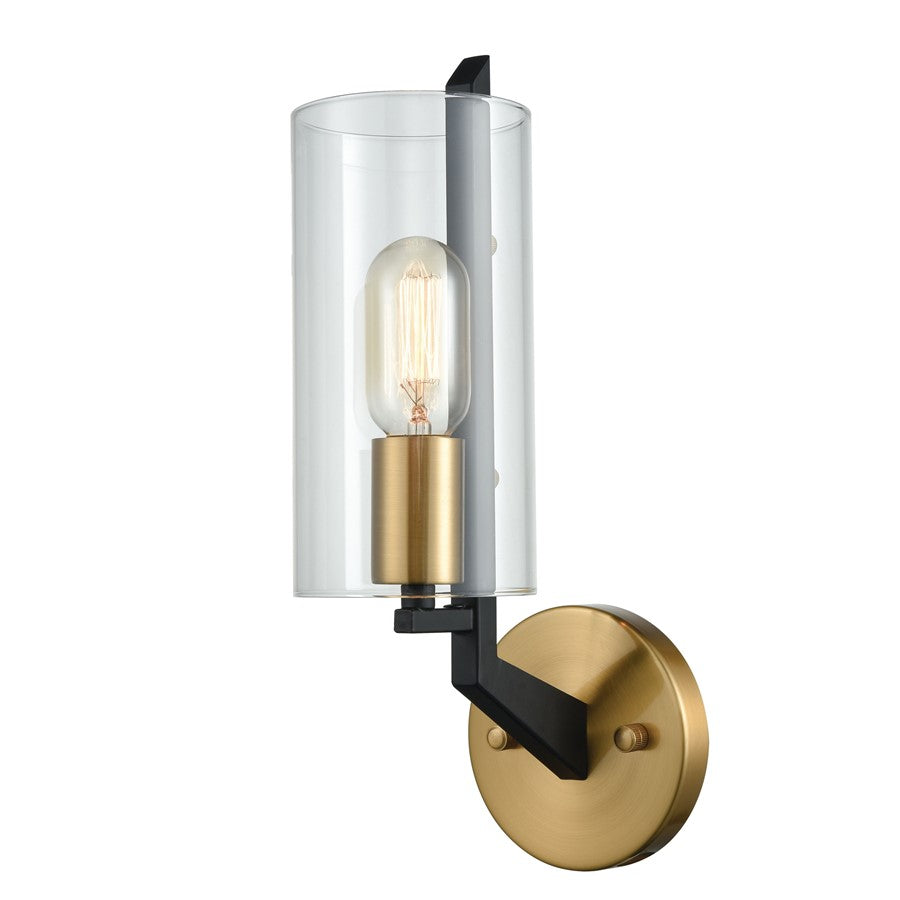 Atlas Lighting Blakeslee 14in 1-Light Wall Sconce | Transitional Matte Black and Clear Glass with Satin Brass Accents | Bedroom | Model WL11724-BK