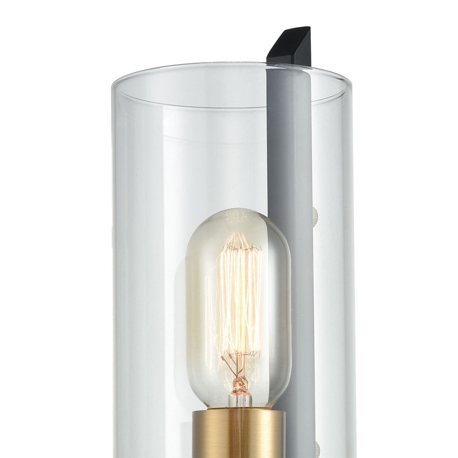 Atlas Lighting Blakeslee 14in 1-Light Wall Sconce | Transitional Matte Black and Clear Glass with Satin Brass Accents | Bedroom | Model WL11724-BK