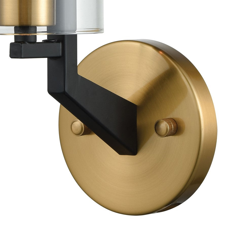 Atlas Lighting Blakeslee 14in 1-Light Wall Sconce | Transitional Matte Black and Clear Glass with Satin Brass Accents | Bedroom | Model WL11724-BK