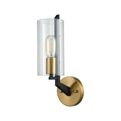 Atlas Lighting Blakeslee 14in 1-Light Wall Sconce | Transitional Matte Black and Clear Glass with Satin Brass Accents | Bedroom | Model WL11724-BK